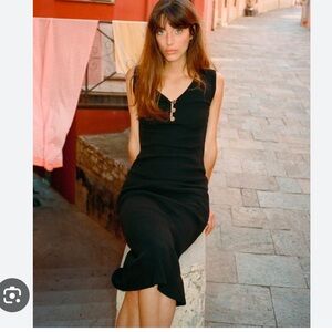 Zara ripped midi dress with gold buttons